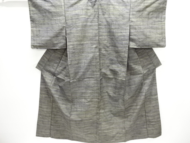 JAPANESE KIMONO / ANTIQUE KIMONO / SILK / TSUMUGI / WOVEN ABSTRACT PATTERN