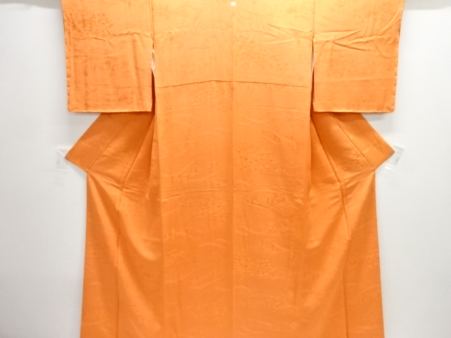 樹木に寺院模様織り出し一つ紋色無地着物
