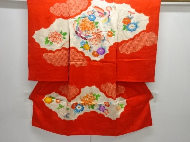 絞り花鳥模様子供着物(長襦袢付き)