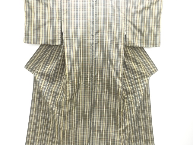 JAPANESE KIMONO / ANTIQUE KIMONO / SILK / YONEZAWA TSUMUGI / WOVEN GRID