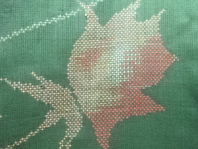 JAPANESE KIMONO / ANTIQUE FLOWER PATTERN WOVEN HONJO OSHIMA TSUMUGI KI