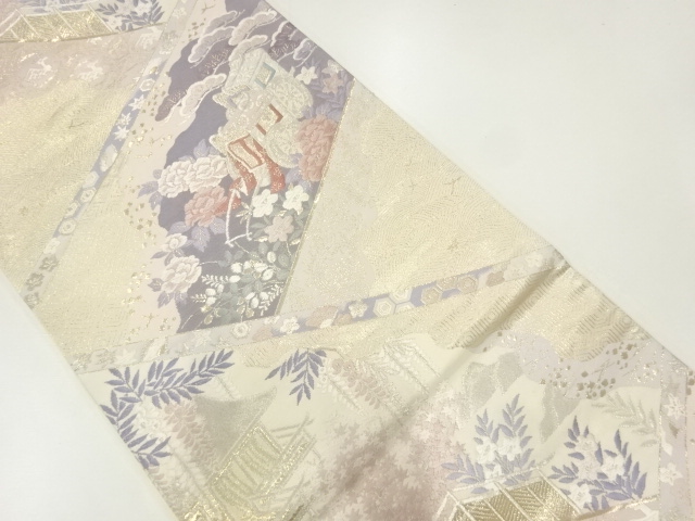 JAPANESE KIMONO / GOSHOGURUMA / FOUR SEASONS FLOWER PATTERN WEAVING FU