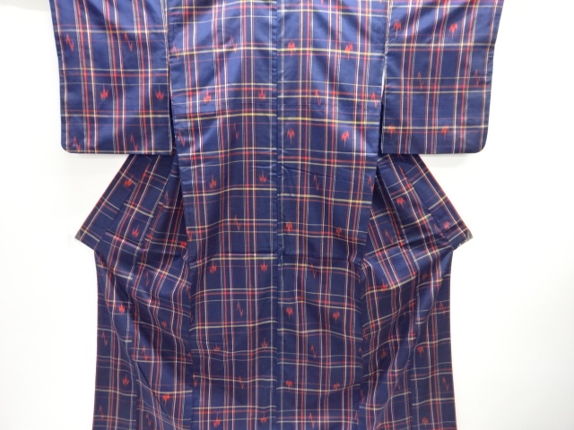 JAPANESE KIMONO / TSUMUGI / ENSEMBLE / WOVEN KASURI & GRID 