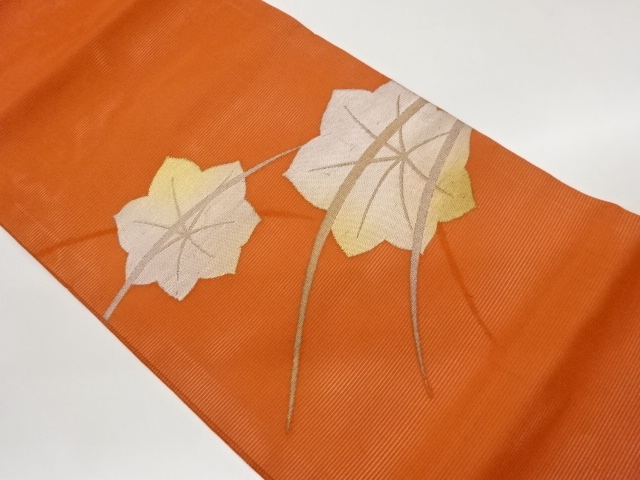 JAPANESE KIMONO / RO-SHIBA / WOVEN MAPLE LEAF PATTERN NAGOYA OBI