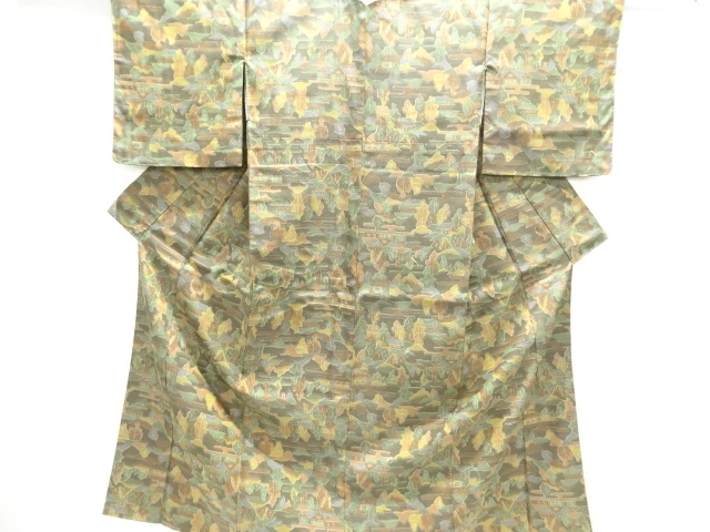 JAPANESE KIMONO / UNUSED NISHIJIN OMESHI / WOVEN HOUSE SCENERY 