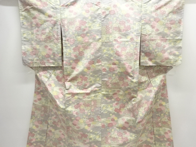 JAPANESE KIMONO / UNUSED HITOE TOKAMACHI TSUMUGI / WOVEN FLOWER 