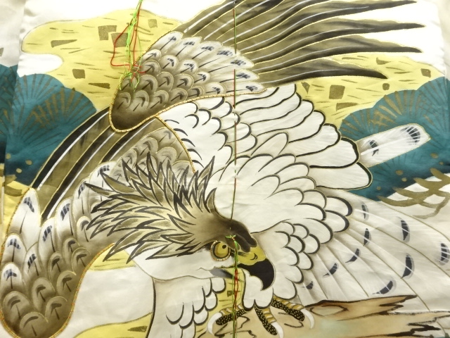 JAPANESE KIMONO / ANTIQUE BOYS MON-TSUKI KIMONO / EMBROIDERED EAGLE / 