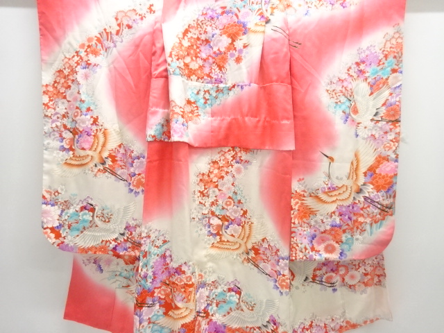 JAPANESE KIMONO / ANTIQUE KIMONO / FLOWERS / CRANES PATTERN ()