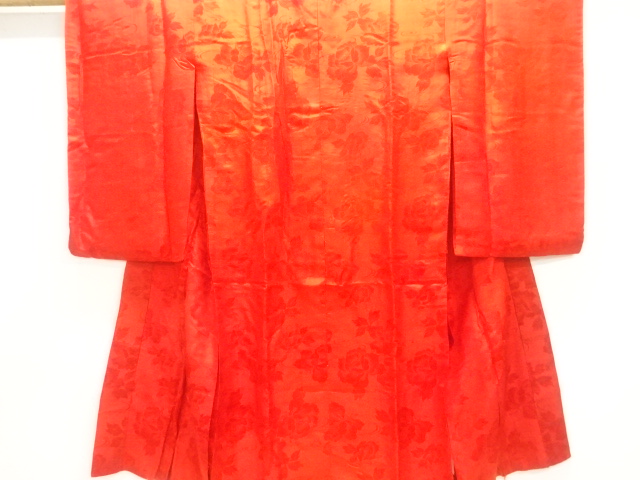 JAPANESE KIMONO / ANTIQUE RINZU / FLOWING WATER / FLORAL PATTERN / WOV