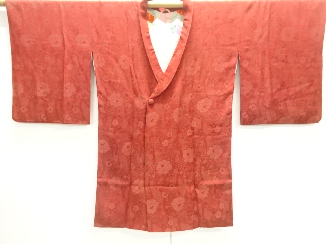 JAPANESE KIMONO / ANTIQUE TAISHO ROMANTIC FLORAL PATTERN WOVEN MICHIYU