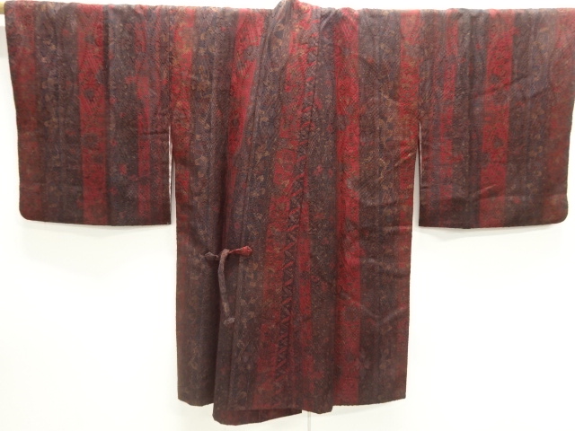 JAPANESE KIMONO / DOCHUGI COAT / FLOWER TATEWAKU PATTERN 