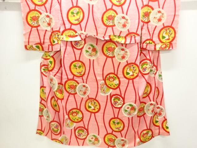 JAPANESE KIMONO / ANTIQUE MON KINSHA FLOWER / BIRD PATTERN JUBAN