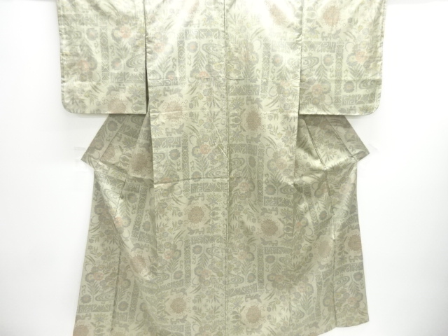 JAPANESE KIMONO / AUTHENTIC OSHIMA TSUMUGI KIMONO / FLORAL / GEOMETRIC