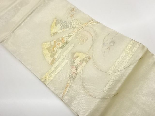 JAPANESE KIMONO / NAGOYA OBI FOR SUMMER / KINSAI / RADEN / WOVEN EGASUMI FLOWER 