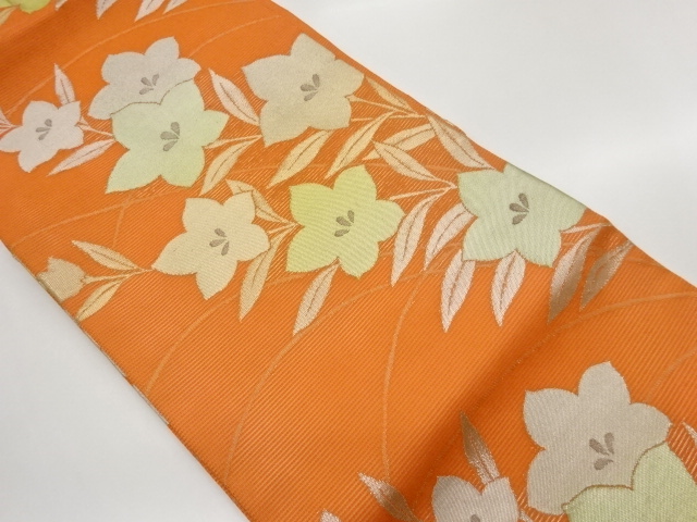 JAPANESE KIMONO / NAGOYA OBI FOR SUMMER / WOVEN BELL FLOWER 