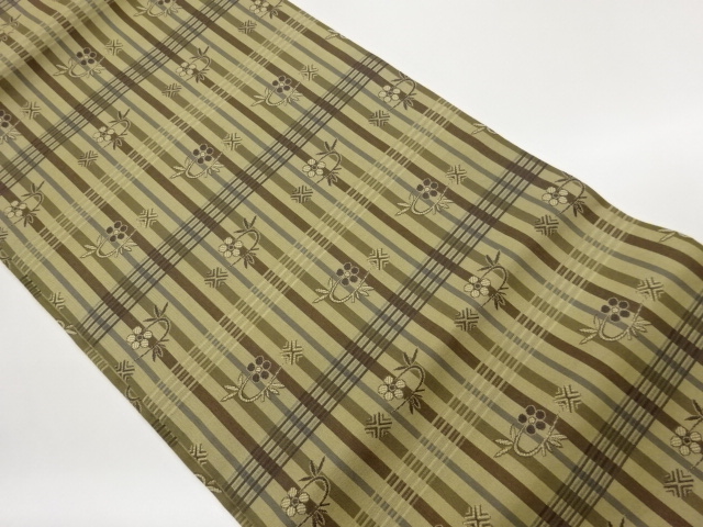 JAPANESE KIMONO / NAGOYA OBI / WOVEN BAMBOO GRASS & STRIPE