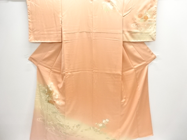 JAPANESE KIMONO / UNUSED HOMONGI / GOSHO CART & PEONY / ONE CREST 