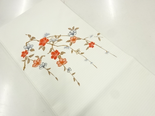 JAPANESE KIMONO / UNUSED RO-EDA FLOWER PATTERN NAGOYA OBI