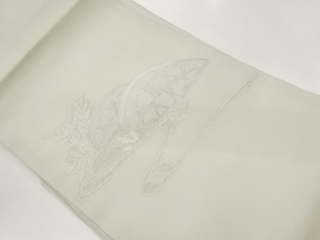 絽流水に蛇籠・草葉模様織出し名古屋帯