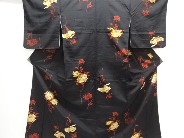 JAPANESE KIMONO / ANTIQUE TAISHO ROMANTIC FLORAL PATTERN WOVEN KIMONO 