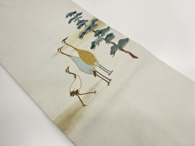 JAPANESE KIMONO / HAND-WOVEN OBI / PINE / CRANE PATTERN / NAGOYA OBI
