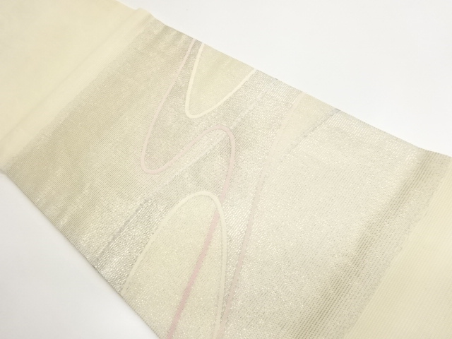 JAPANESE KIMONO / RO CURVED PATTERN WOVEN HIRAKI NAGOYA OBI (FRAMED)