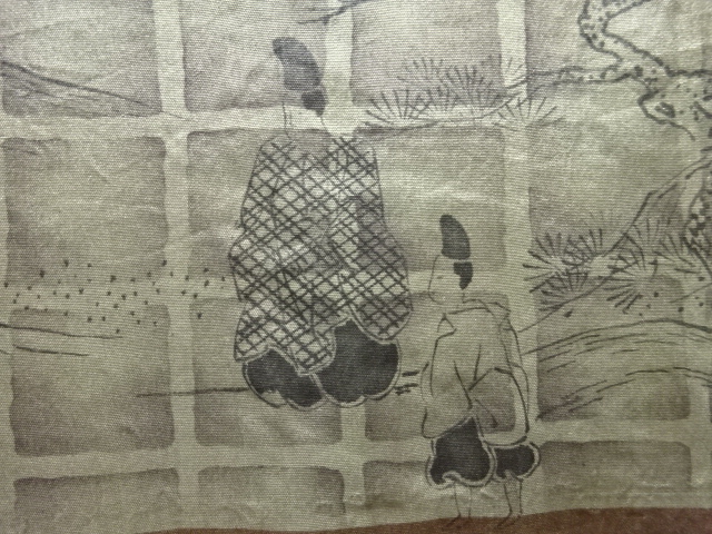 JAPANESE KIMONO / ANTIQUE PERIOD HISTORICAL FIGURE PATTERN SHOULDER LI