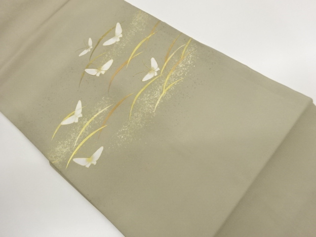 金彩芝に蝶模様刺繍名古屋帯