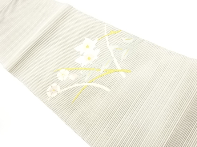 絽綴れ芝に草花模様織出し名古屋帯