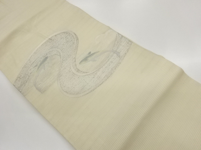 絽流水に魚模様織出し名古屋帯