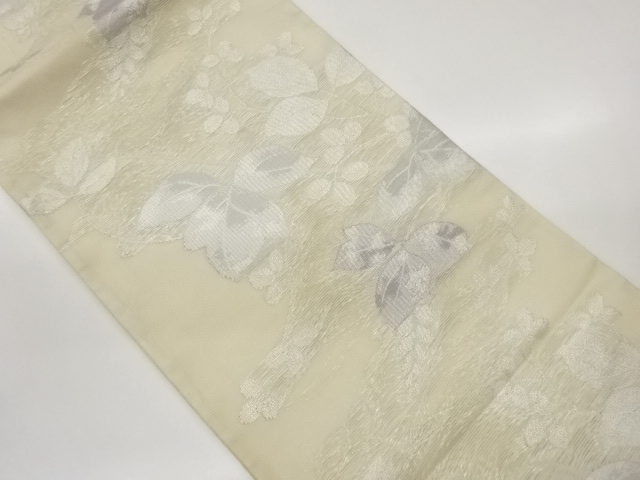 紗 草葉模様織出し袋帯