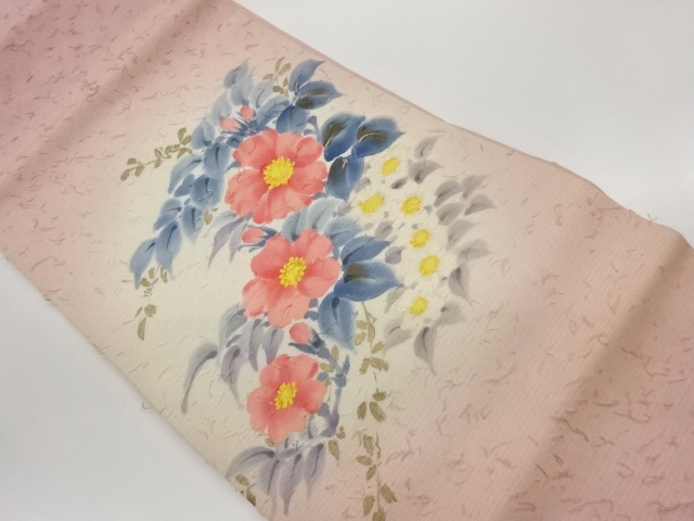 JAPANESE KIMONO / HIGE TSUMUGI HAND-PAINTED GOLD-LACQUERED FLOWER / LE