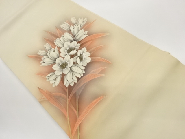 作家物　塩瀬手描き金彩花模様名古屋帯