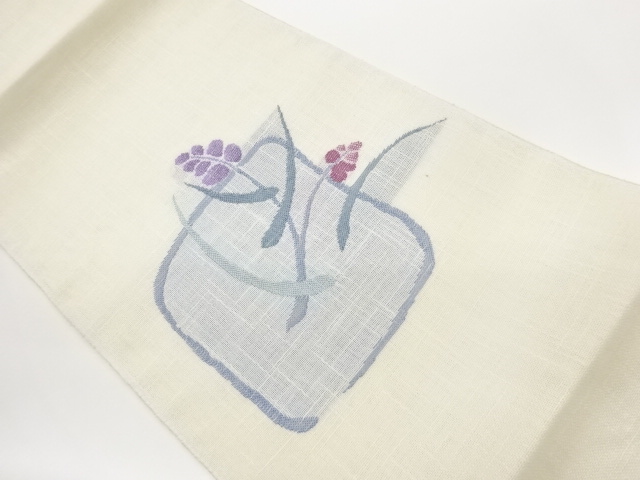 JAPANESE NAGOYA OBI FOR SUMMER / TSUMUGI / WOVEN FLOWER