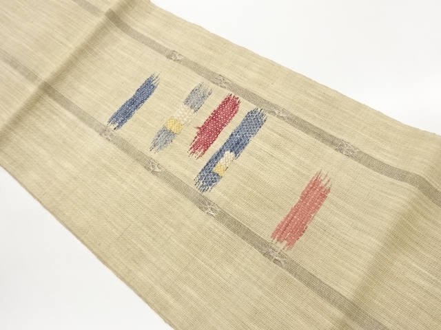 JAPANESE NAGOYA OBI FOR SUMMER / TSUMUGI / WOVEN ABSTRACT STRIPE