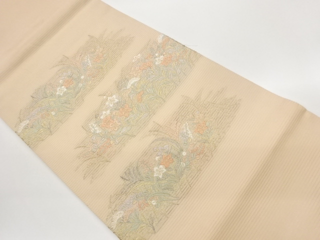 JAPANESE HIRAKI NAGOYA OBI FOR SUMMER / WOVEN AUTUMN FLOWERS