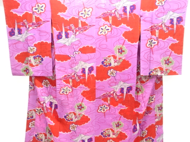 JAPANESE KIMONO / ANTIQUE CHIRIN: CLOUD / ORIGAMI CRANE PATTERN JUBAN 