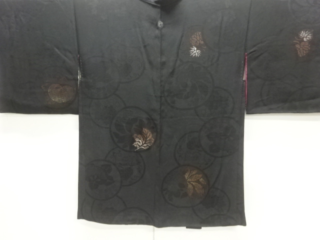JAPANESE KIMONO / ANTIQUE TAISHO ROMANTIC MON KINSHA LEAF PATTERN SING