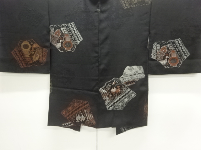JAPANESE KIMONO / ANTIQUE TAISHO ROMANTIC LACQUERED CAMEL / PEACOCK PA
