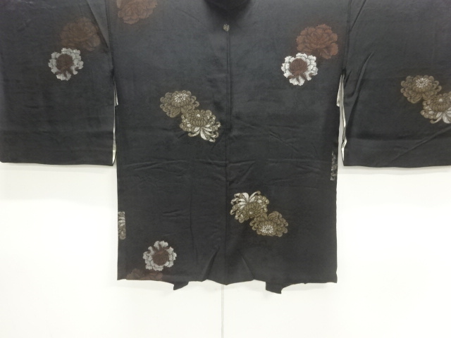 JAPANESE KIMONO / ANTIQUE TAISHO ROMANTIC STYLE: LACQUERED CHRYSANTHEM