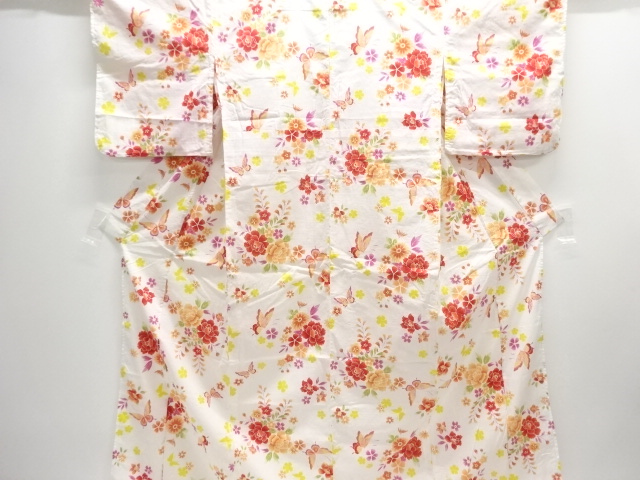 JAPANESE KIMONO / YUKATA / COTTON / FLORAL PLANTS