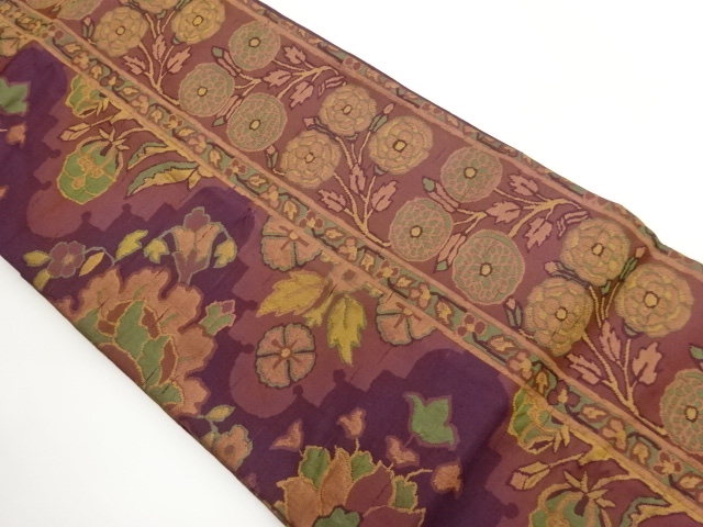 JAPANESE KIMONO / NAGOYA OBI / TSUMUGI / WOVEN ABSTRACT FLOWER 