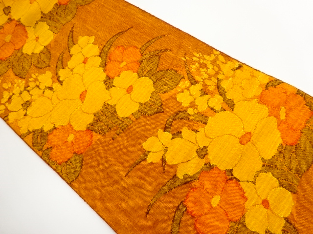 JAPANESE KIMONO / NAGOYA OBI / TSUMUGI / WOVEN FLOWER 