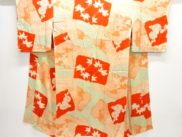 JAPANESE KIMONO / ANTIQUE BROCADE KIMONO FOR SUMMER CHRYSANTHEMUM PATT