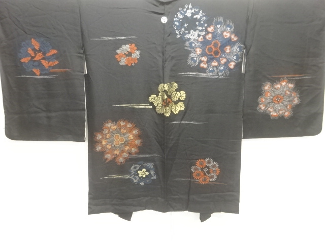 JAPANESE ANTIQUE HAORI / TAISHO ROMAN STYLE / URUSHI / WOVEN PEACOCK FEATHERS