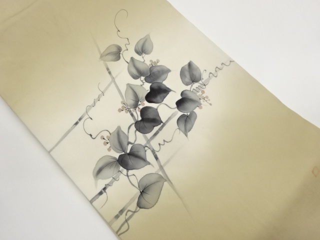 JAPANESE NAGOYA OBI / HAND PAINTED / SHIOZE / LEAVES / ARTIST WORK