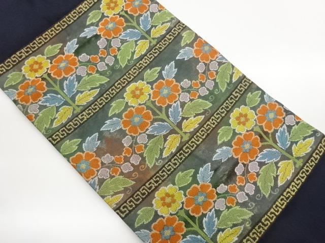 JAPANESE NAGOYA OBI / WOVEN FLORAL PLANTS