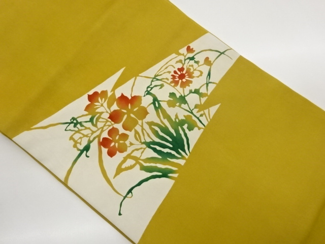 JAPANESE NAGOYA OBI / SHIOZE / FLORAL PLANTS