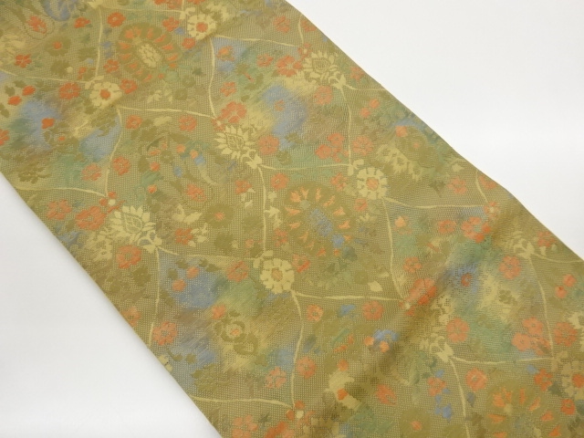 JAPANESE NAGOYA OBI / CHIKUZEN HAKATA / WOVEN FLORAL PLANTS
