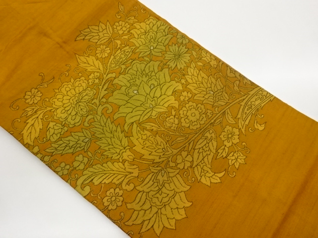 JAPANESE NAGOYA OBI / TSUMUGI / WOVEN FLOWER ARABESQUE